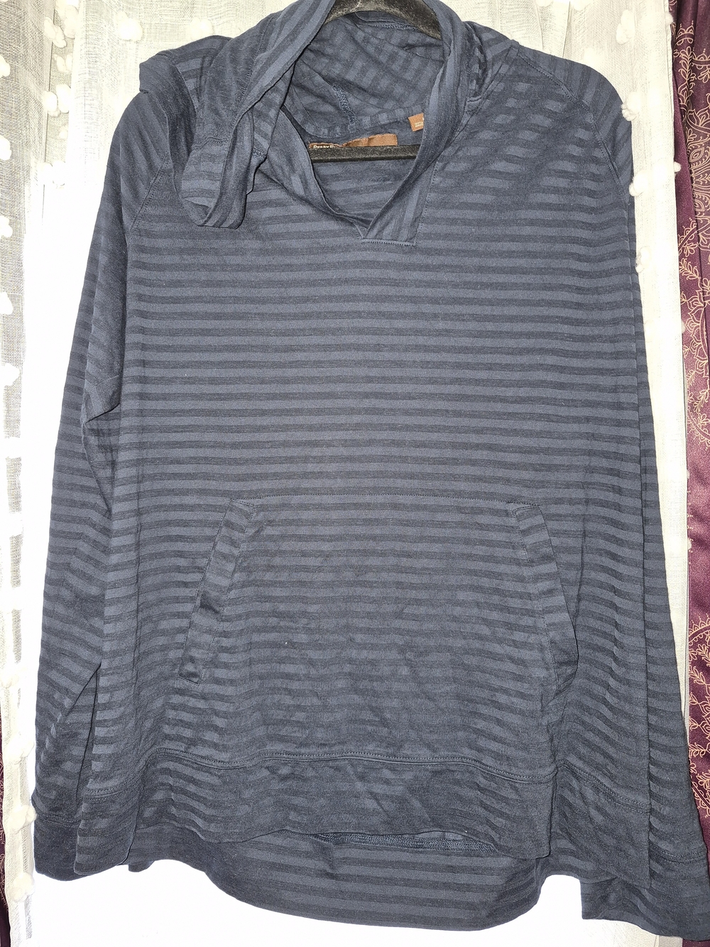 Perry Ellis Navy Striped Hooded Pullover